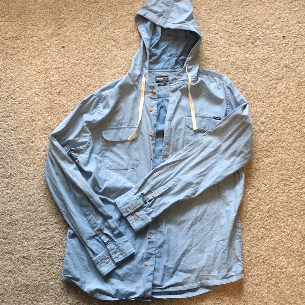 (L) O’Neal denim style hooded button-down shirt